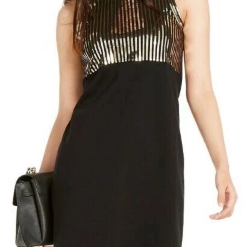 Michael Kors Black and Gold Sequin Midi Dress